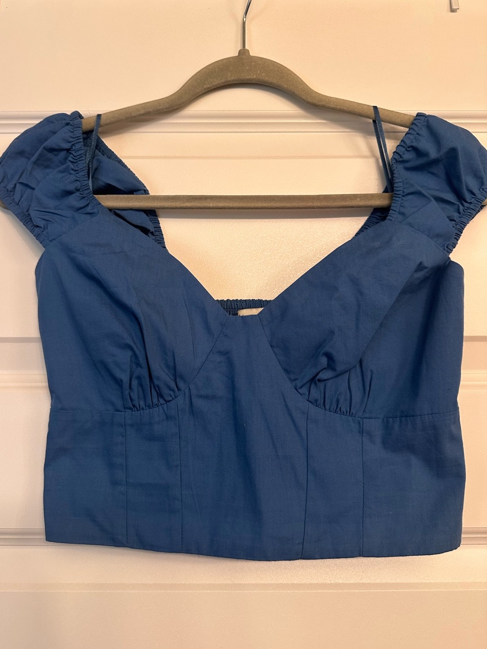 Abercrombie & Fitch Blue Puff Sleeve Crop Top
